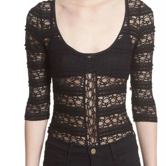 Cinq A Sept Marla Sheer Silk Black Lace $195 Bodysuit Women’s Size Small - Picture 15 of 15